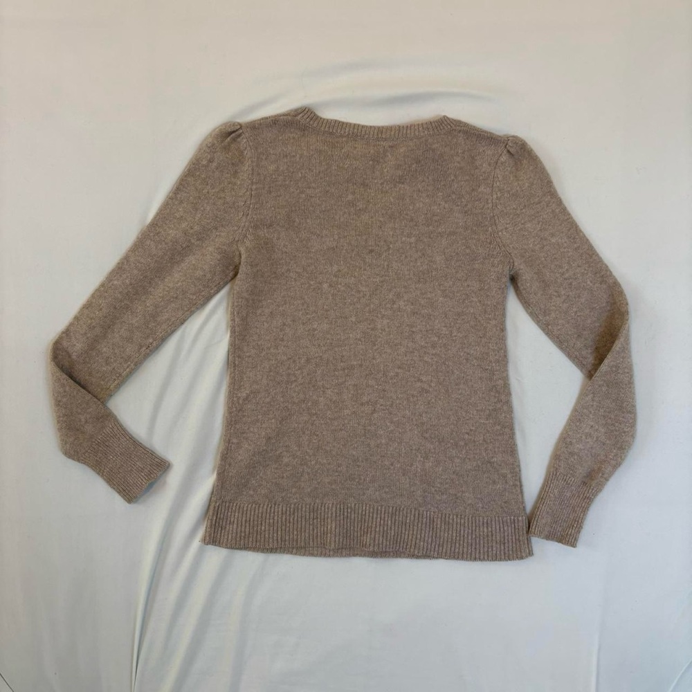 Floral Embroidered Tan Sweater Wool Cotton Blend - Picture 6 of 8